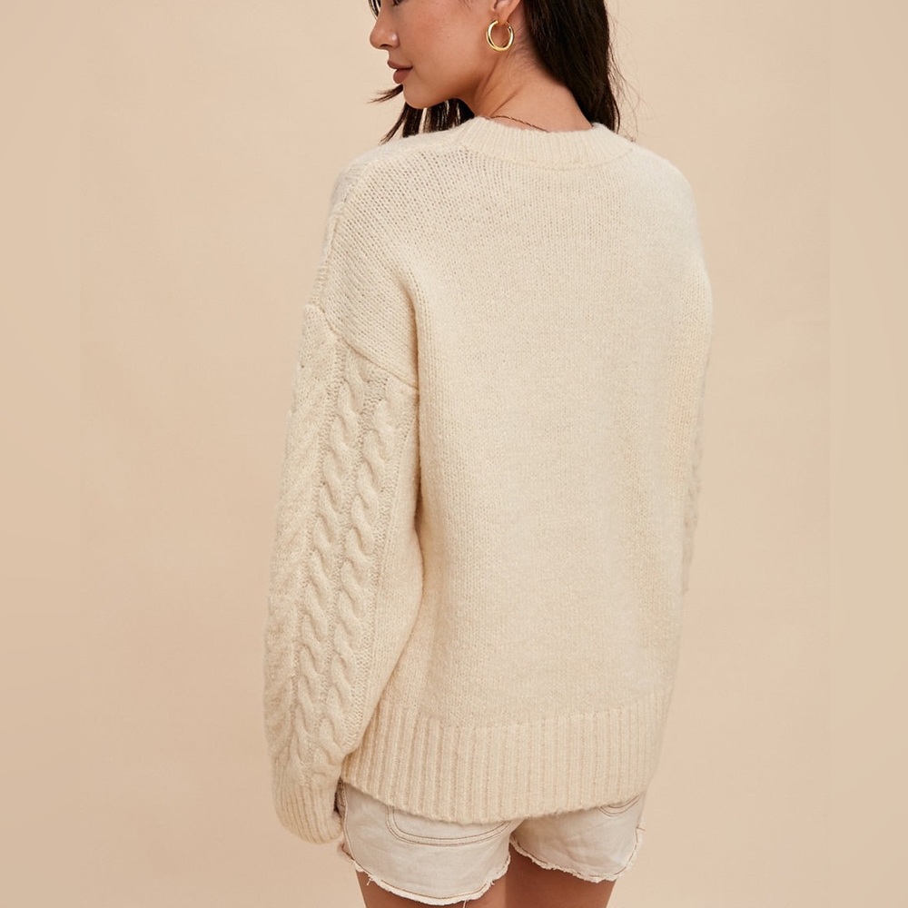New Floral Embroidered Vanilla Cream Sweater - Picture 11 of 13